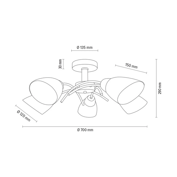 Viletta Wood Ceiling Lamp 5xE27 Max.60W Oiled Oak/Black Metal/White Glass 8152574