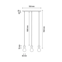 Clarte Pendant Lamp 3xE27 Max.60W Oiled Oak/Black Metal/Black Fabric Cable 3271304