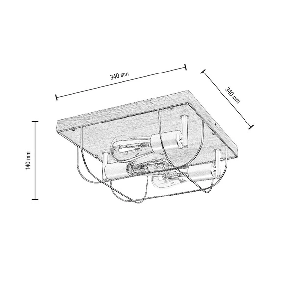Lampa ścienna/sufitowa Netuno 3xE27 Max.15W LED Dąb Olejowany/Czarny Metal 92043374