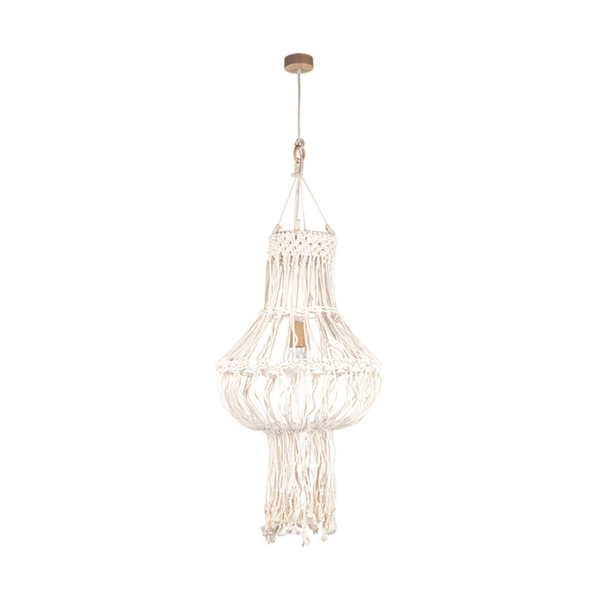 Samba Pendant Lamp 1xE27 Max.15W LED Oiled Oak/Cream Braided Cotton Cord/Natural Fabric Cable