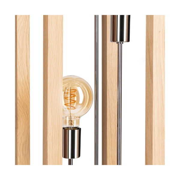 Kago Floor Lamp 3xE27 Max.60W Oiled Oak/Chrome Metal/Black Fabric Cable 51528374