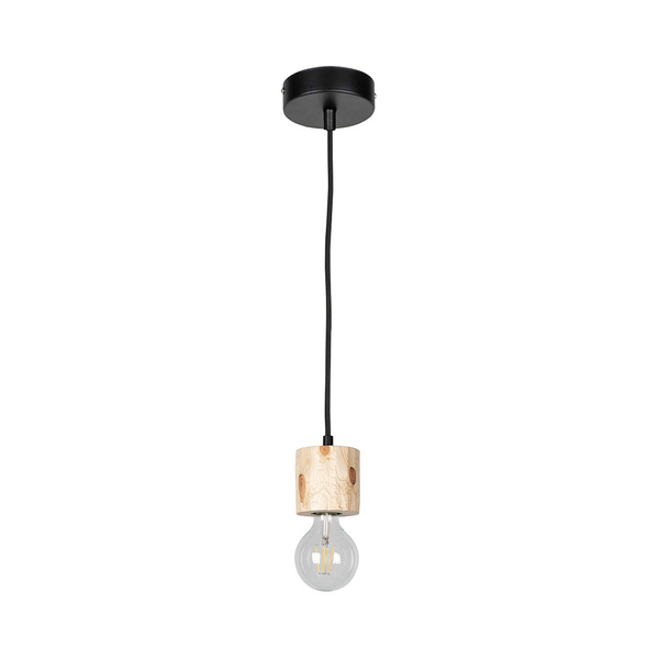 Pino Pendant Lamp 1xE27 Max.60W Natural Pine/Black Metal/Black PVC Cable