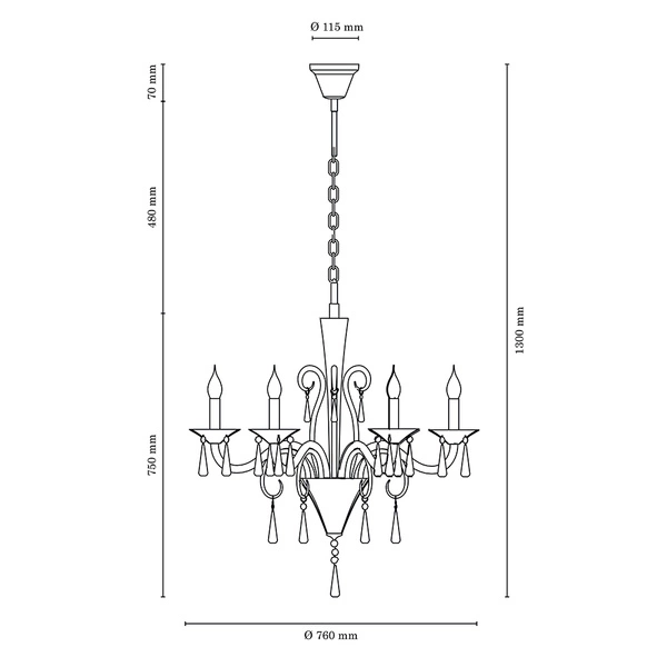 Rosano Chandelier 6xE14 Max.40W White/Transparent/Chrome 5193602