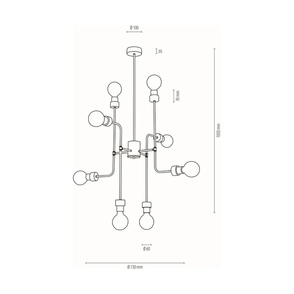 Montix Ceiling Lamp 8xE27 Max.40W Oiled Oak/Black Metal 9244874
