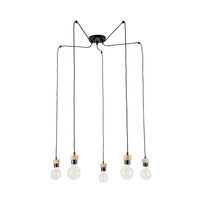 Clarte Pendant Lamp 5xE27 Max.60W Oiled Oak/Black Metal/Black Fabric Cable 3491504