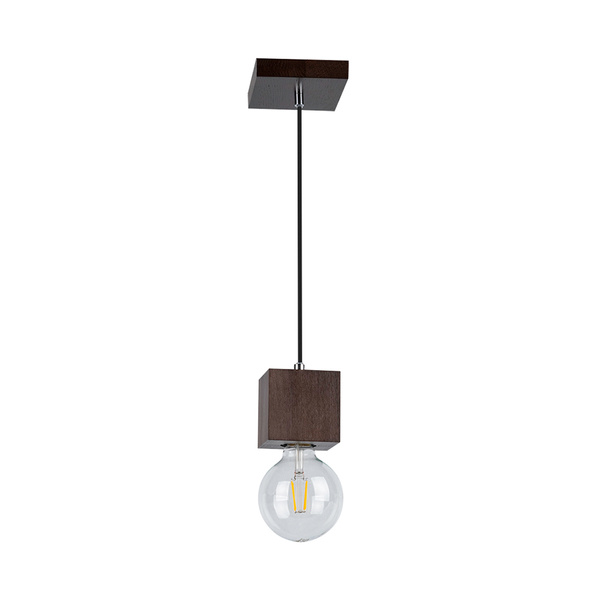 Kwadratowa lampa wisząca Trongo 1xE27 maks. 60W drewno bukowe orzechowe/kabel z czarnej tkaniny