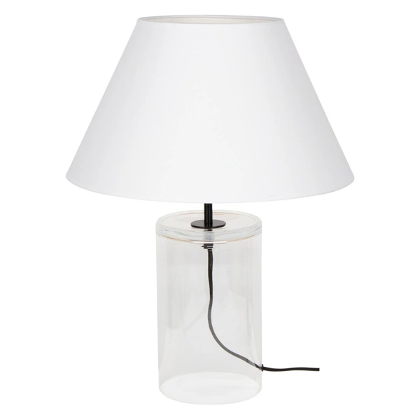 Dove Table Lamp 1xE27 Max.40W Transparent Glass/Black Fabric Cable/White Fabric Shade