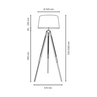 Lampa podłogowa na statywie 1xE27 maks. 60W drewno bukowe z orzecha włoskiego/przezroczysty kabel PVC/abażur z czarnej tkaniny 6025076