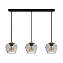 Praia Pendant Lamp 3xE27 Max.60W Oiled Oak/Black Metal/Black PVC Cable/Smoked Glass 5500060