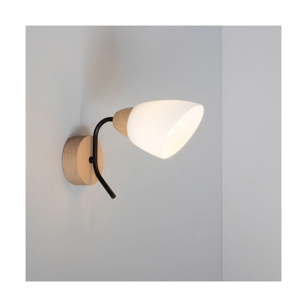 Viletta Wood Wall Lamp 1xE27 Max.60W Oiled Oak/Black Metal/White Glass 8142174