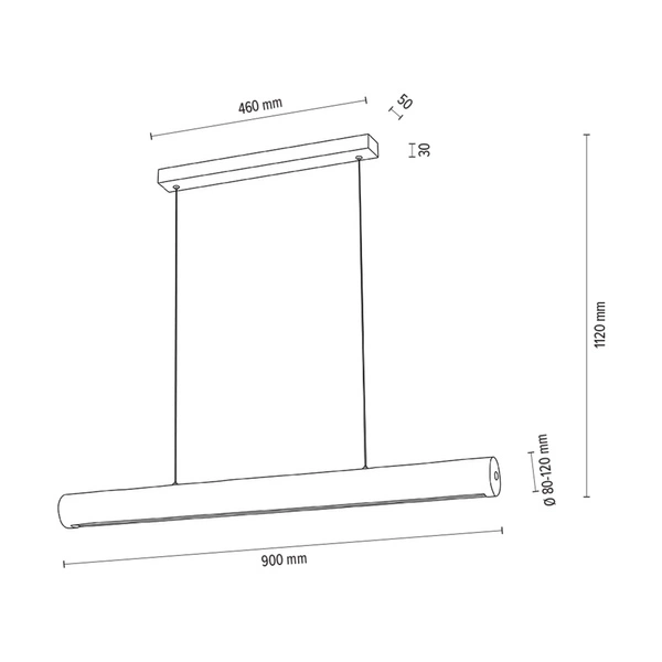 Lampa Wisząca Lucas 1xLED Samsung 24V Zintegrowana 2380lm 3000K 25,5W Bejcowana Sosna Brązowa/Czarny Metal/Przezroczysty Kabel PCV ze ściemniaczem dotykowym 69480104
