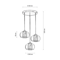 Cordia Pendant Lamp 3xE14 Max.9W Black Metal/Transparent PVC Cable/Black Fabric Shade/Transparent Glass 1192334A1028