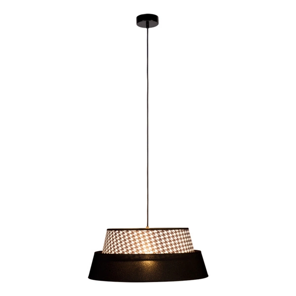 Lampa wisząca Preto Pepito 1xE27 Max.60W Czarny metal/Czarny kabel z tkaniny/Czarny klosz z tkaniny w pepitkę 150039104