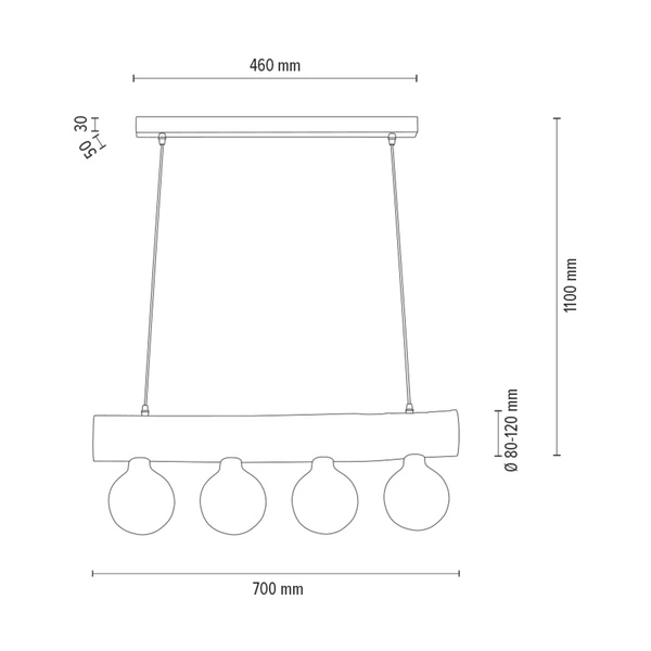 Trabo Simple Pendant Lamp 4xE27 Max.60W Natural Pine/Black Metal/Black PVC Cable 69860404