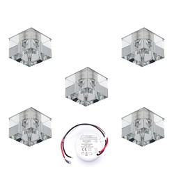 Zestaw opraw typu downlight Cristaldream z nakładką 5xG4 LED 2,3W z zasilaczem Chrom Metal/Szkło Przezroczyste