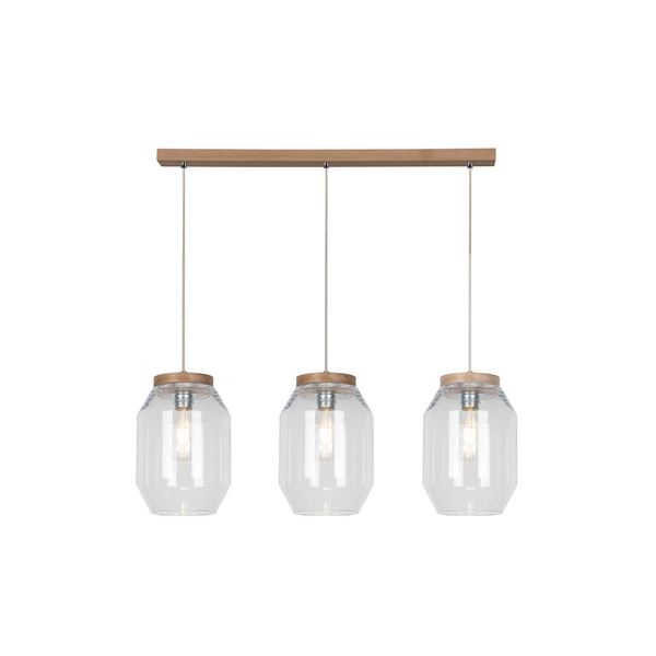 Vaso Pendant Lamp 3xE27 Max.60W Oiled Oak/Transparent PVC Cable/Transparent Glass 169110374