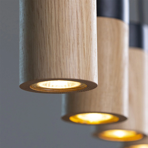 Annick Pendant Lamp Incl. 4xLED GU10 5W Oiled Oak/Black Metal/Black Silicone Braid Cable 1419404