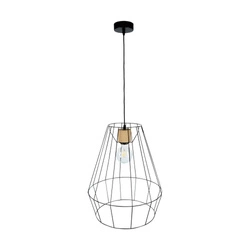 Lampa wisząca Endorfina 1xE27 Max.60W Dąb olejowany/Czarny metal/Czarny kabel z tkaniny