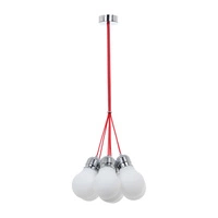 Lampa wisząca z żarówką 7xE27 maks. 60W chromowany metal/czerwony kabel z tkaniny/białe szkło 2810728
