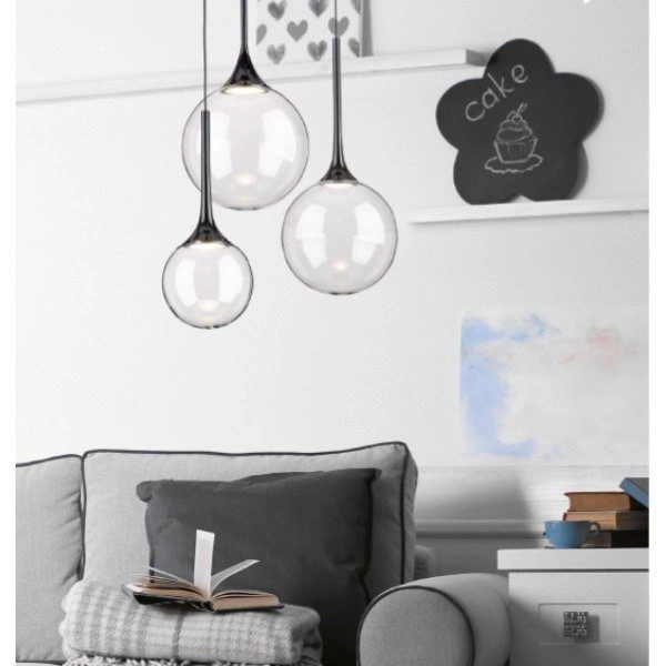 Ballare Pendant Lamp Incl. 1xLED Integrated 1200lm 2700K 15W Metal Black/Black PVC Cable/Transparent Glass 1772104