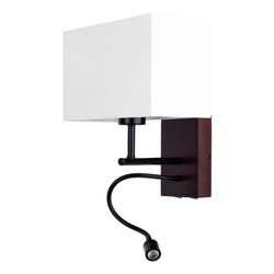 Sonar Wall Lamp 1xE27 Max.25W Incl. 1xLED Integrated 110lm 4000K 2,5W Walnut Beech Wood/Black Metal/White Fabric Shade 5731976