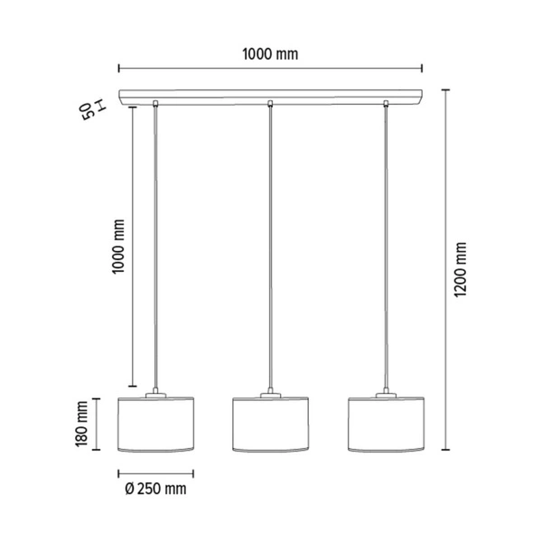 Prata Pendant Lamp 3xE27 Max.40W Gray Metal/Transparent PVC Cable/Silver Fabric Shade 957280347