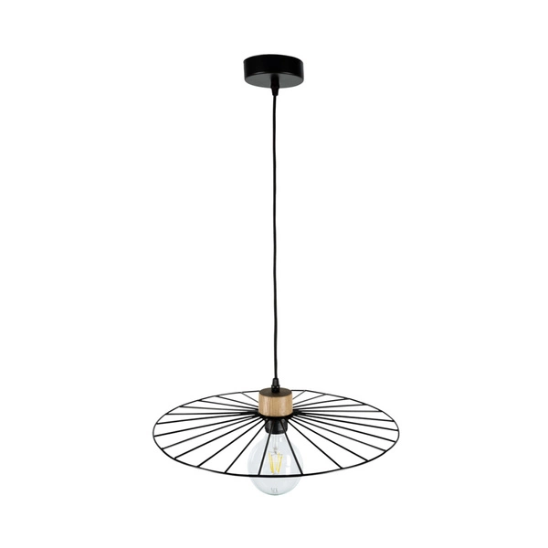 Antonella Pendant Lamp 1xE27 Max.60W Oiled Oak/Black Metal/Black Fabric Cable