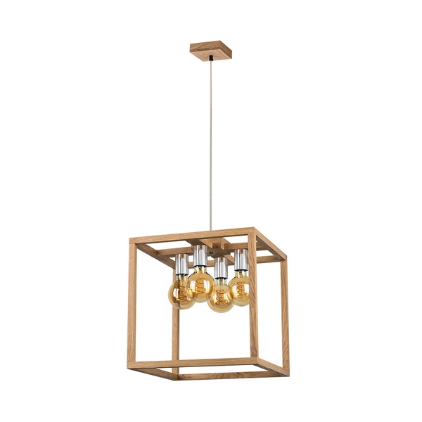 Kago Pendant Lamp 4xE27 Max.60W Oiled Oak/Chrome/Transparent 61580474