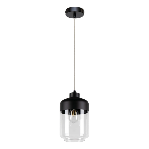 Amaretto Pendant Lamp 1xE27 Max.60W Black Metal/Transparent PVC/Black-Transparent Glass