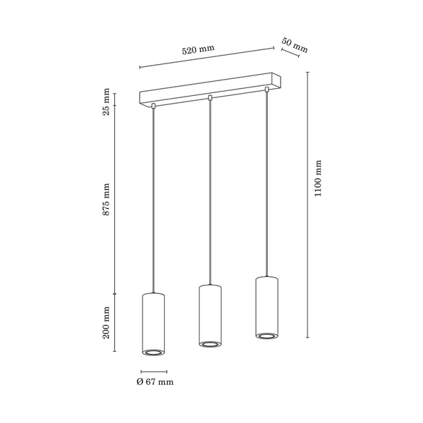 Pipe Pendant Lamp 3xGU10 LED Max.5W Walnut Beech Wood/Black Metal/Black PVC Cable 15593304