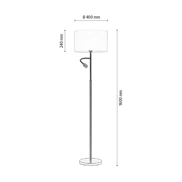 Eros Floor Lamp 1xE27 Max.60W 1xLED Integrated 160lm 3000K 3W Satin Metal/White Fabric Shade/Transparent PVC Cable 1232127