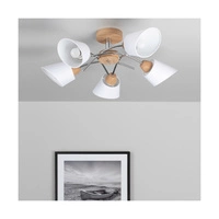 Lampa Sufitowa Mette Wood 5xE27 Max.40W Dąb Olejowany/Chromowany Metal/Klosz z Białej Tkaniny 8341574