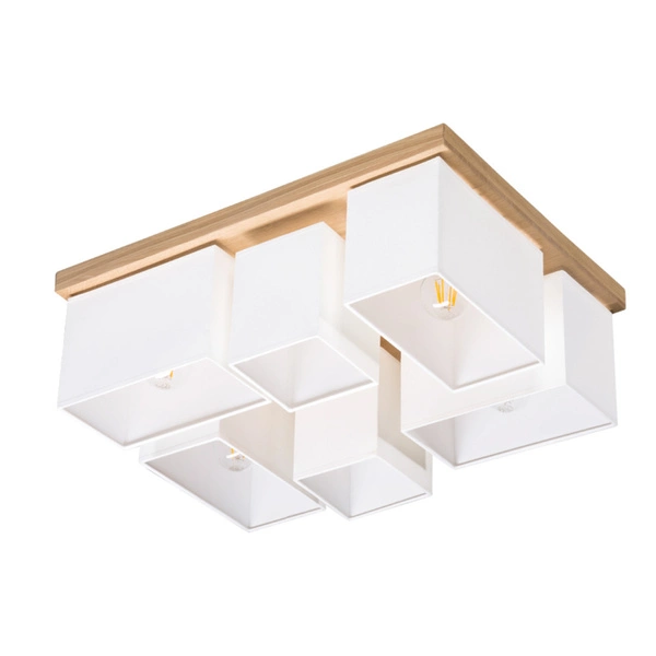 Paloma Ceiling Lamp 6xE27 Max.25W Oiled Oak/White Fabric Shade 2452674