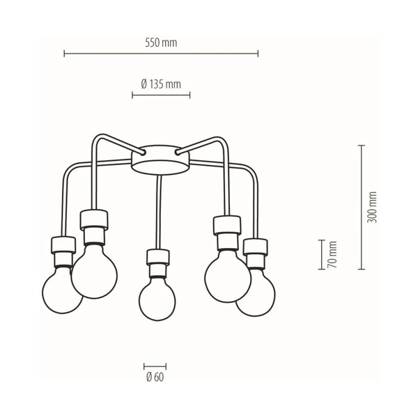 Eclait Ceiling Lamp 5xE27 Max.40W Oiled Oak/Black Metal 5834574