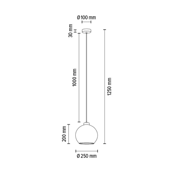 Lampa Wisząca Laguna 1xE27 Max.60W Czarny Metal/Przezroczysty Kabel PCV/Szkło Dymne 18620104