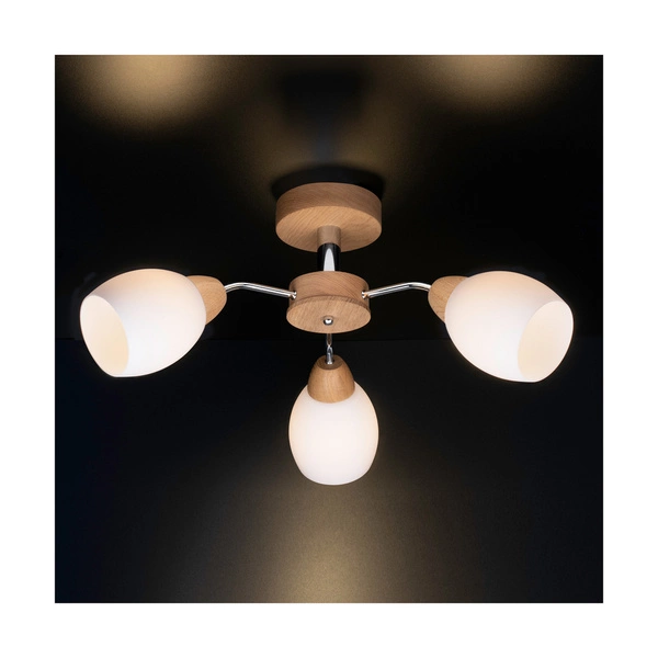 Lampa sufitowa z drewna Parma 3xE27 maks. 60W dąb olejowany/chrom metal/białe szkło 8320374