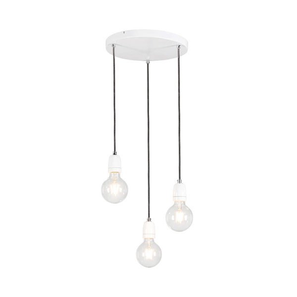 Porcia Pendant Lamp 3xE27 Max.60W White Metal/White Ceramics/Anthracite Fabric Cable 9181302R