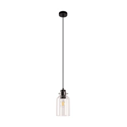 Alessandro Pendant Lamp 1xE27 Max.60W Walnut Beech Wood/Black Metal/Black PVC Cable/Transparent Glass 1010421420867