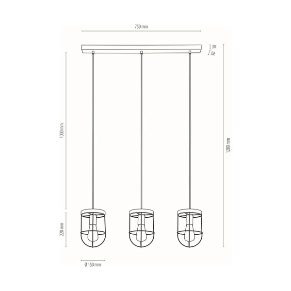 Netuno Pendant Lamp 3xE27 Max.60W Stained Pine Brown/Black Metal/Black PVC Cable/Gold Metal 181059351