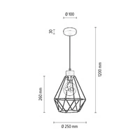Lampa wisząca Diament 1xE27 Max.60W Dąb olejowany/Czarny metal/Czarny kabel PCV 21822104