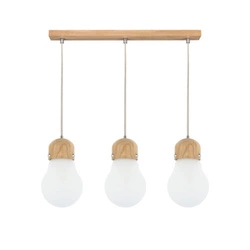 Bulb Wood Pendant Lamp 3xE27 Max.60W Oiled Oak/Transparent PVC Cable/White Glass 2811374