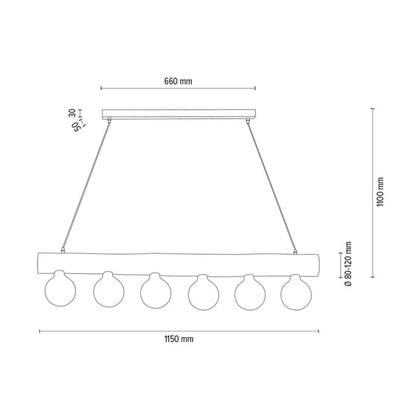 Trabo Simple Pendant Lamp 6xE27 Max.60W Stained Pine Brown/Black Metal/Black PVC Cable 69880604