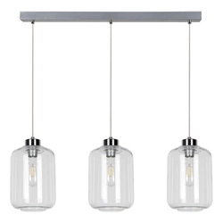 Tarro Pendant Lamp 3xE27 Max.60W Chrome Metal/Transparent PVC Cable/Transparent Glass 15880328