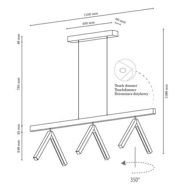 Silas Pendant Lamp 3xLED 24V Integrated 1680lm 3000K 18W Walnut Beech Wood/Transparent PVC Cable 5187376