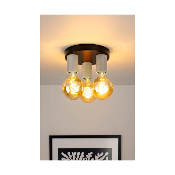 Notri Ceiling Lamp 3xE27 Max.15W LED Bleached Oak/Black Metal 4033218400000