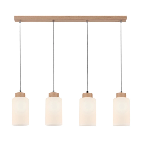 Bosco Pendant Lamp 4xE27 Max.60W Birch Wood/White Glass/Transparent PVC Cable 1720460