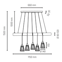 Trabo Long Pendant Lamp 5xE27 Max.60W Stained Pine/Black 69204504