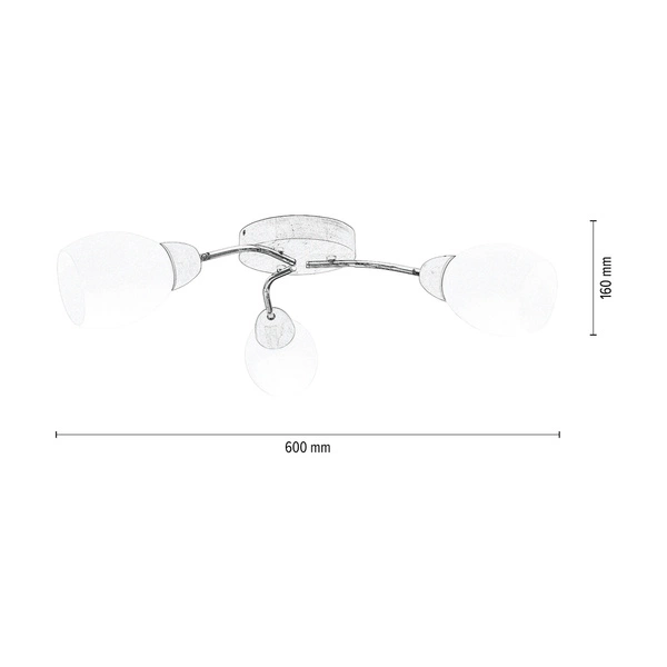 Santa Ceiling Lamp 3xE27 Max.60W Birch Wood/Chrome Metal/White Glass 8552360