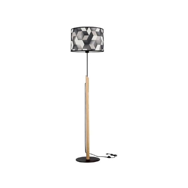 Lampa podłogowa Espacio 1xE27 Max.60W Dąb olejowany/Czarny metal/Czarny kabel z tkaniny/Tapeta wielobarwna 762489104