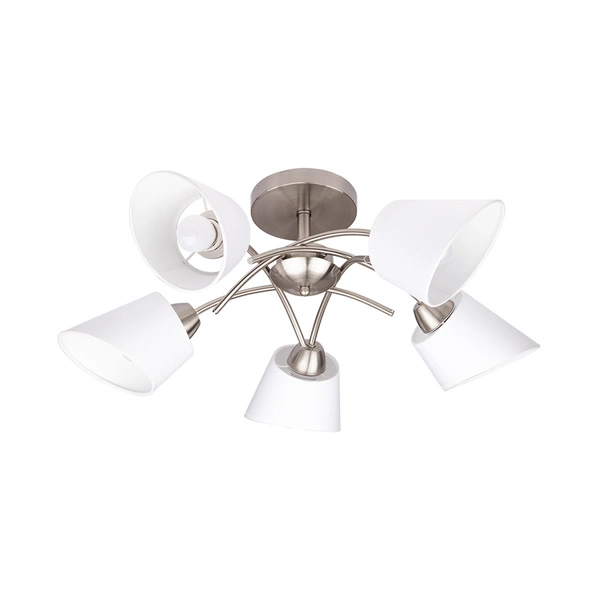 Mette Ceiling Lamp 5xE27 Max.40W Satin Metal/White Fabric Shade